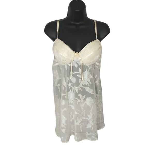 Vintage Cream Floral Lace Accent Slip Dress Top Nightie Fairy Y2K Sz Medium - Picture 6 of 6